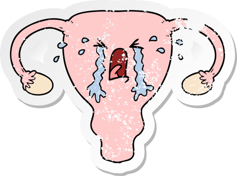 distressed sticker of a cartoon uterus crying png