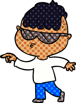 cartoon boy wearing sunglasses pointing drawing png