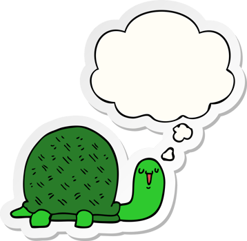 cute cartoon turtle and thought bubble as a printed sticker png