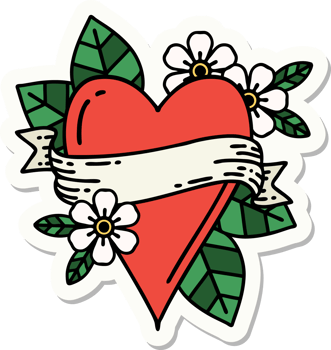 tattoo style sticker of a heart and banner png