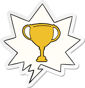 cartoon sports trophy and speech bubble sticker png
