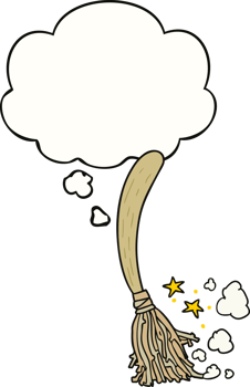 cartoon magic broom and thought bubble png