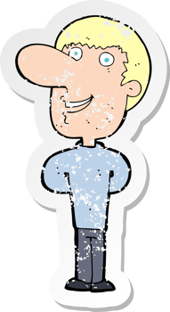 retro distressed sticker of a cartoon happy man png