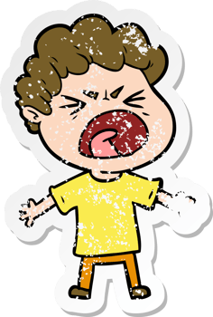 distressed sticker of a cartoon furious man png