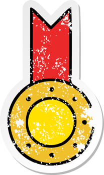 distressed sticker of a cute cartoon gold medal png