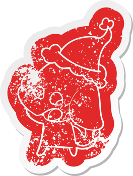 cute cartoon distressed sticker of a elephant wearing santa hat png