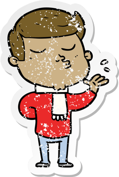 distressed sticker of a cartoon model guy pouting png
