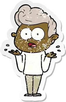 distressed sticker of a cartoon staring man png