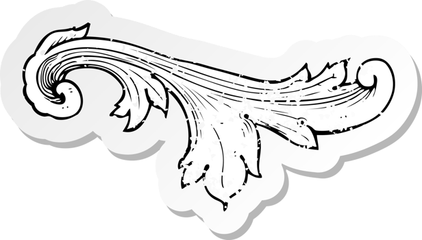 retro distressed sticker of a traditional hand drawn floral swirl png