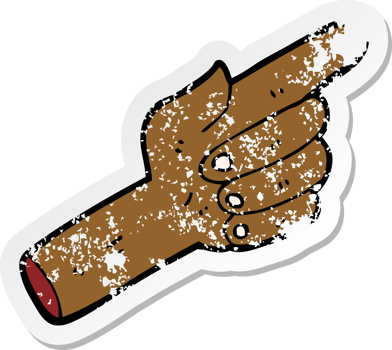 retro distressed sticker of a cartoon pointing hand png