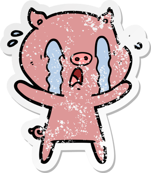 distressed sticker of a crying pig cartoon png