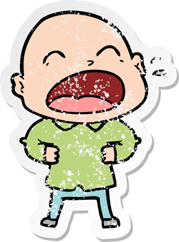distressed sticker of a cartoon shouting bald man png