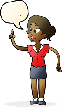 cartoon woman with great idea with speech bubble png