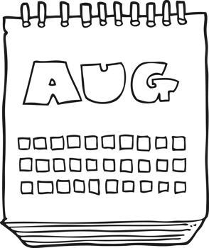 black and white cartoon calendar showing month of august png