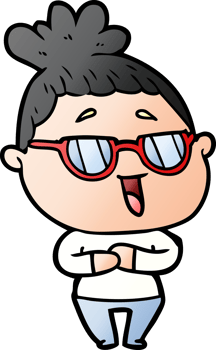 cartoon happy woman wearing spectacles drawing png