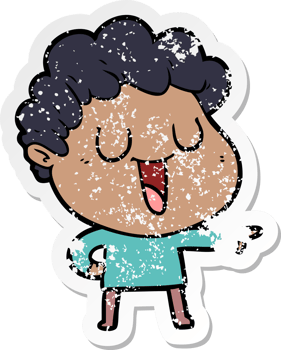 distressed sticker of a laughing cartoon man pointing png