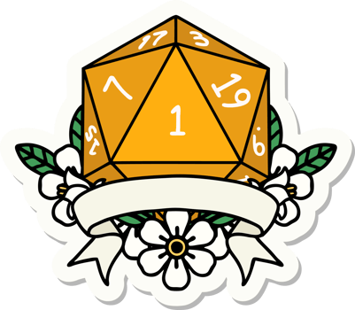 natural one d20 dice roll sticker png
