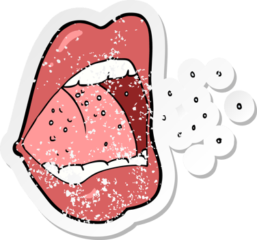 retro distressed sticker of a cartoon sneezing mouth png