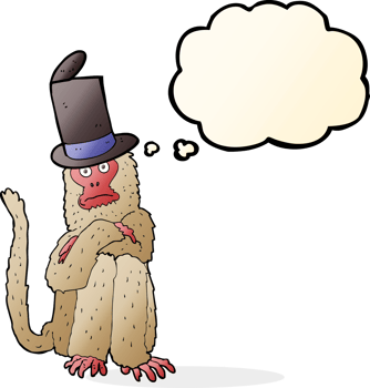 cartoon monkey wearing hat with thought bubble png