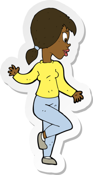 sticker of a cartoon woman waving png