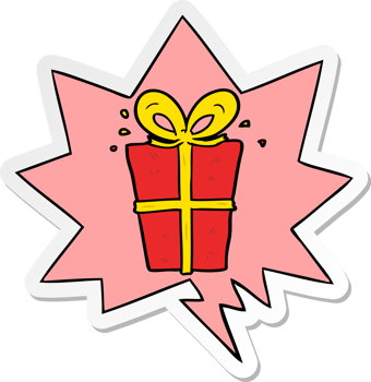 cartoon wrapped gift and speech bubble sticker png