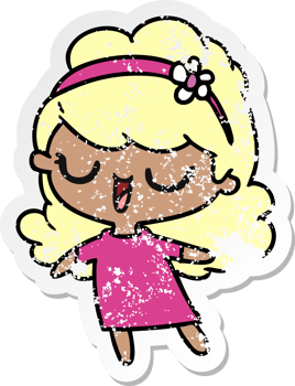 distressed sticker cartoon of cute kawaii girl png