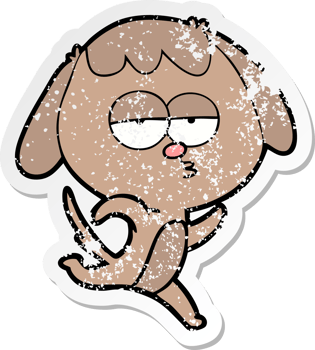 distressed sticker of a cartoon bored dog running png