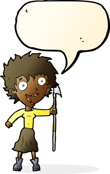 cartoon crazy woman with spear with speech bubble png