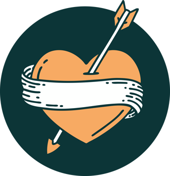 tattoo style icon of an arrow heart and banner png