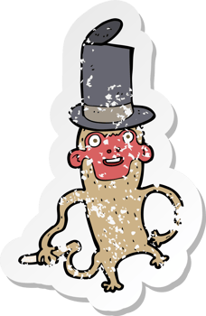 retro distressed sticker of a cartoon monkey wearing top hat png