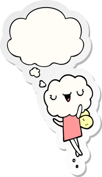 cute cartoon cloud head creature and thought bubble as a printed sticker png
