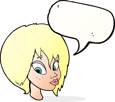 cartoon pretty female face pouting with speech bubble png