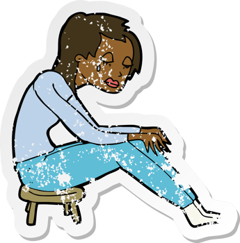 retro distressed sticker of a cartoon crying woman png