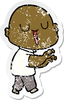 distressed sticker of a happy cartoon bald man png