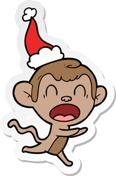shouting sticker cartoon of a monkey wearing santa hat png