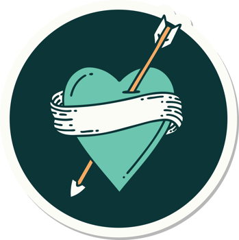tattoo style sticker of an arrow heart and banner png