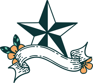 tattoo with banner of a star png