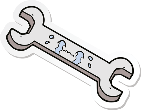 sticker of a cartoon crying spanner png