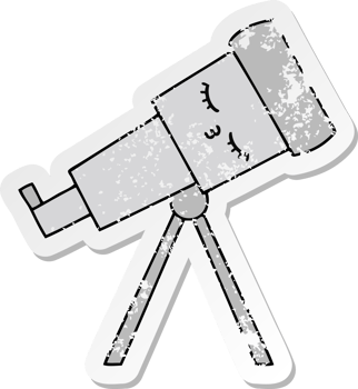 distressed sticker of a cute cartoon telescope png