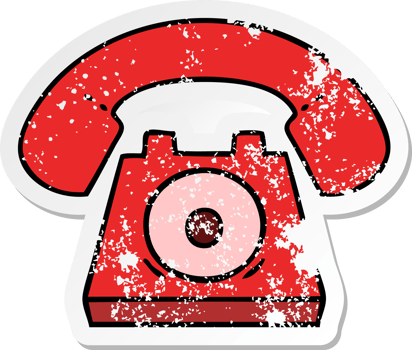 distressed sticker of a cute cartoon red telephone png