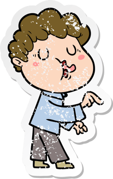 distressed sticker of a cartoon man singing png