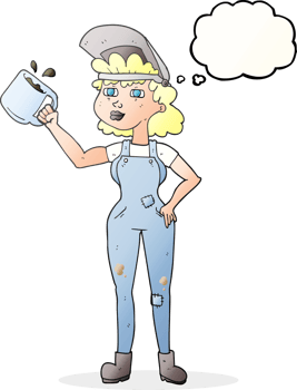 thought bubble cartoon woman in dungarees png