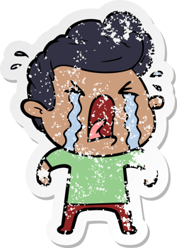 distressed sticker of a cartoon crying man png