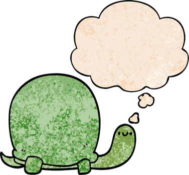 cute cartoon tortoise and thought bubble in grunge texture pattern style png