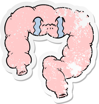 distressed sticker of a cartoon colon png