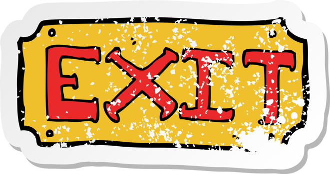 retro distressed sticker of a cartoon exit sign png