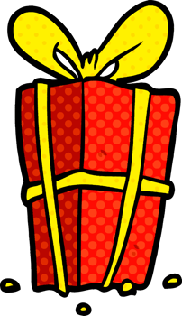 cartoon christmas present wrapped with bow drawing png