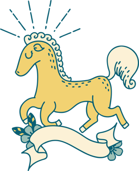 banner with tattoo style prancing stallion png