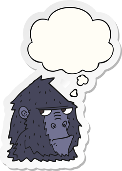 cartoon gorilla and thought bubble as a printed sticker png