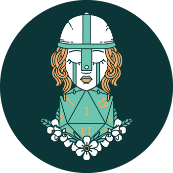 crying human fighter with natural one D20 roll icon png